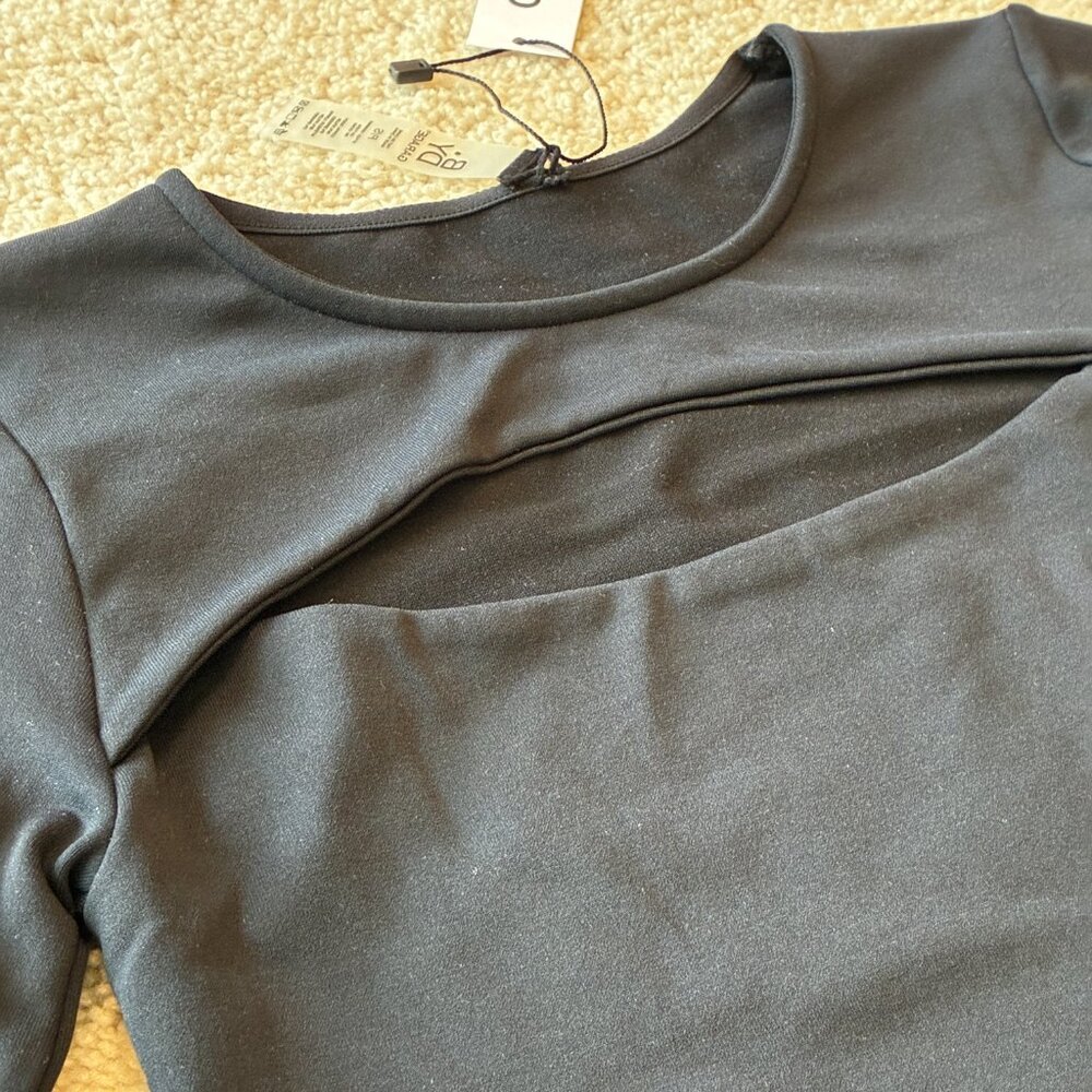 NWT B.Day Garage Open Front Crop Long-Sleeve Sleek Black Top Tee Shirt - Picture 6 of 9